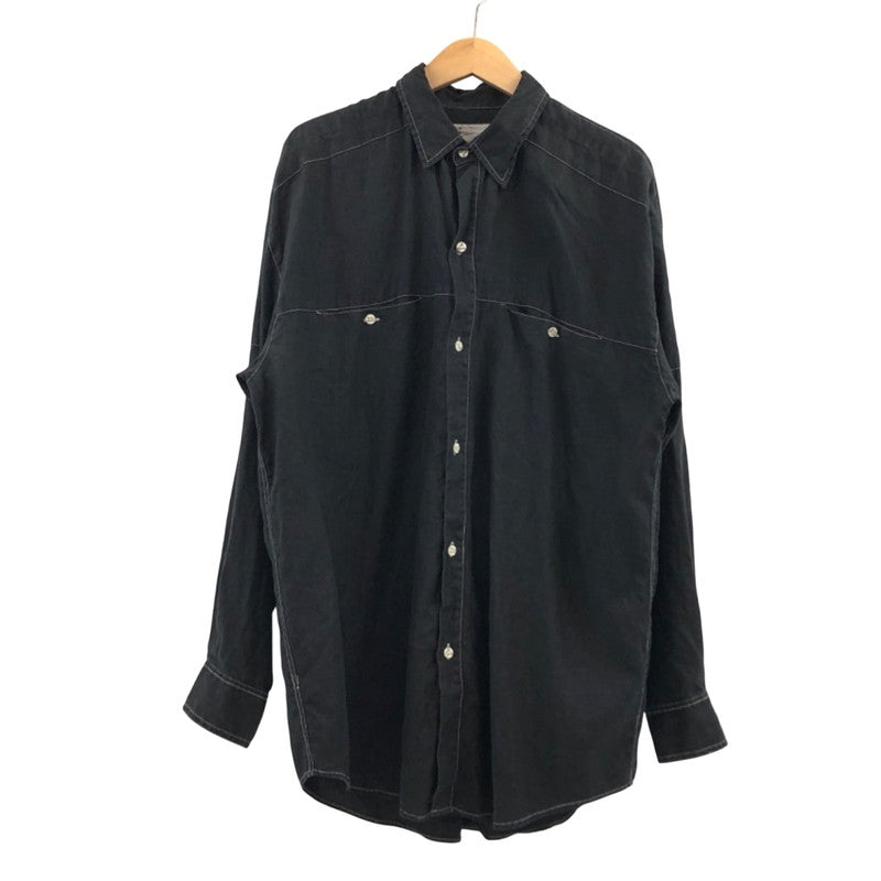 【現状渡し品】【メンズ】 GOOUCH リネンシャツ カジュアルシャツ 長袖 トップス 146-251214-hn-05-fur サイズ：M カラー：ブラック 万代Net店
