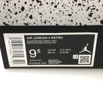 【中古美品】【メンズ/レディース】 NIKE ナイキ FV5029-006 AIR JORDAN 4 RETRO BLACK FIRE RED-CEMENT GREY 160-251014-SY-02-iwa 万代Net店