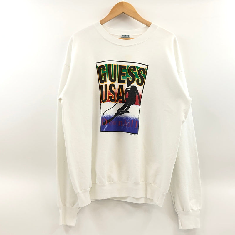 【現状渡し品】【メンズ】 GUESS ゲス c1992 "DOWNHILL" PRINT SWEATSHIRT 02355 USA製 プリント スウェットシャツ トレーナー トップス 146-260812-hn-04-fur サイズ：L カラー：ホワイト 万代Net店