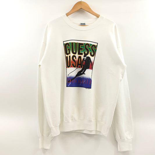 【現状渡し品】【メンズ】 GUESS ゲス c1992 "DOWNHILL" PRINT SWEATSHIRT 02355 USA製 プリント スウェットシャツ トレーナー トップス 146-260812-hn-04-fur サイズ：L カラー：ホワイト 万代Net店