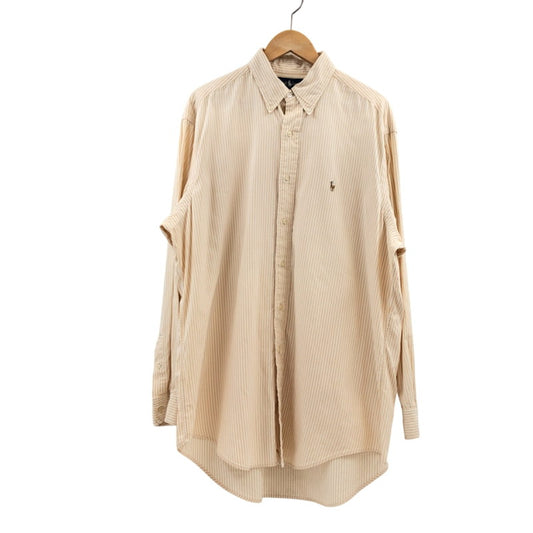 【現状渡し品】【メンズ】 RALPH LAUREN ラルフローレン YARMOUTH 90S ヤーマス ストライプシャツ カジュアルシャツ 長袖 トップス 146-251215-hn-09-fur サイズ：16-34 カラー：ベージュ/ホワイト 万代Net店