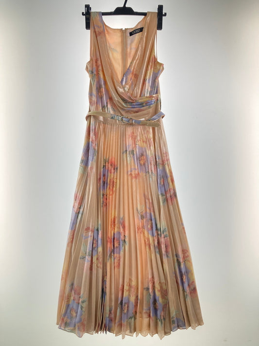 【中古品】【レディース】 RALPH LAUREN ラルフローレン PLEATED METALLIC FLORAL DRESS プリーツメタリックフローラルドレス ワンピース 178-260913-YS-07-hon サイズ：6 カラー：サーモンピンク 万代Net店