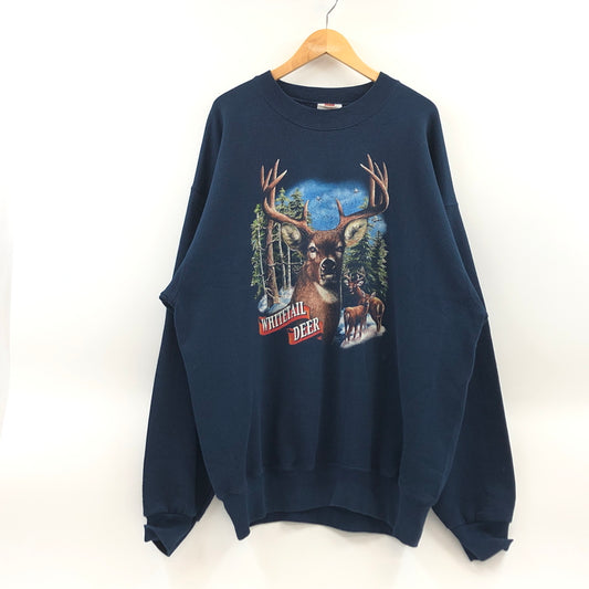 【現状渡し品】【メンズ】 MENBER'S MARK メンバーズ マーク REINDEER PRINT SWEATSHIRT プリント スウェットシャツ トレーナー トップス 146-260813-hn-05-fur サイズ：XXL カラー：ネイビー 万代Net店
