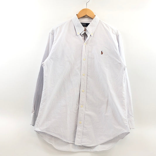 【中古品】【メンズ】 POLO RALPH LAUREN ポロ・ラルフローレン STRIPE L/S SHIRT ストライプ 長袖シャツ カジュアルシャツ トップス 146-260813-hn-11-fur サイズ：L カラー：パープル/ホワイト 万代Net店