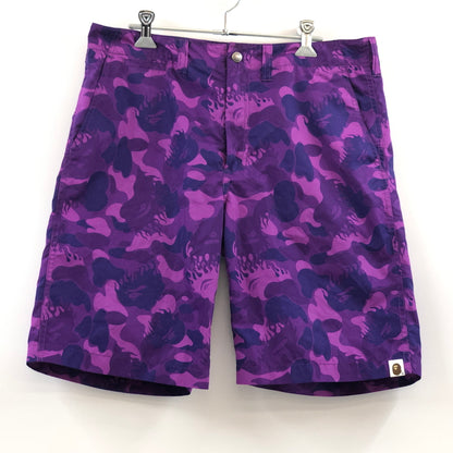 【中古品】【メンズ】 A BATHING APE アベイシングエイプ FIRE CAMO HALF PANTS ファイヤーカモ ハーフパンツ ボトムス 153-260815-hn-05-fur サイズ：M カラー：パープル/カモフラージュ 万代Net店