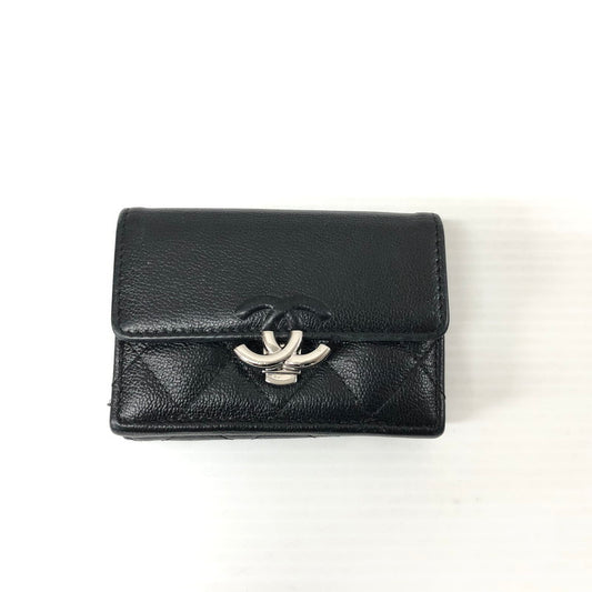 【中古品】【レディース】 CHANEL シャネル AP1175 ダブルココクリップ 三つ折り財布 グレインドカーフスキン マトラッセ ウォレット 財布 181-231130-ma-15-tei カラー：ブラック 万代Net店