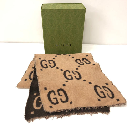 【中古品】【レディース】 GUCCI グッチ GGジャガード ウールシルクスカーフ ストール マフラー 183-240331-tk-1-tei カラー：ブラウン 万代Net店