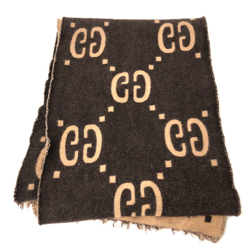 【中古品】【レディース】 GGジャガード ウールシルクスカーフ ストール マフラー 183-240331-tk-1-tei カラー：ブラウン 万代Net店