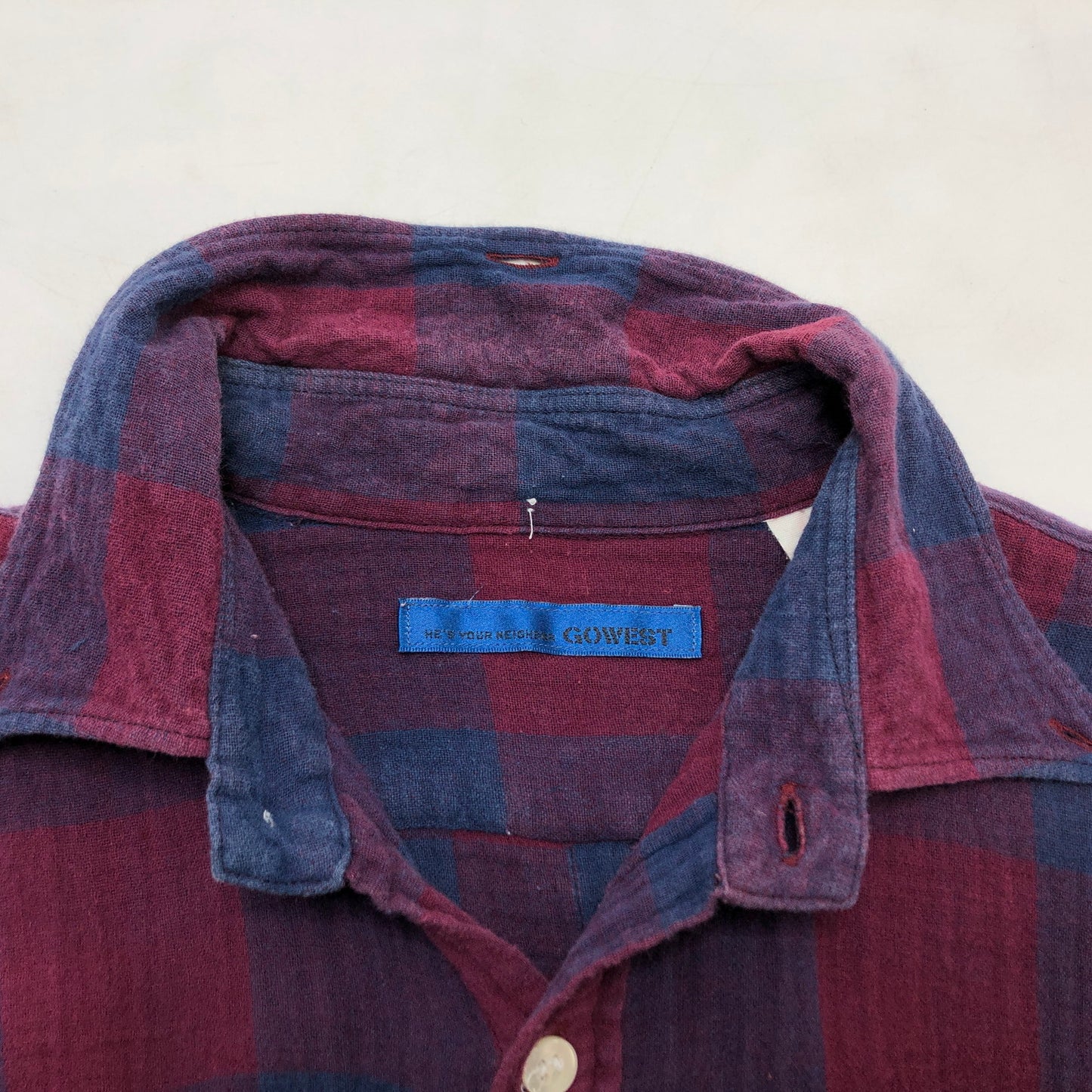 【ジャンク品】【メンズ】 GOWEST ゴーウエスト チェックシャツ カジュアルシャツ 半袖 トップス 145-251102-hn-09-fur サイズ：1 カラー：レッド/ネイビー系 万代Net店