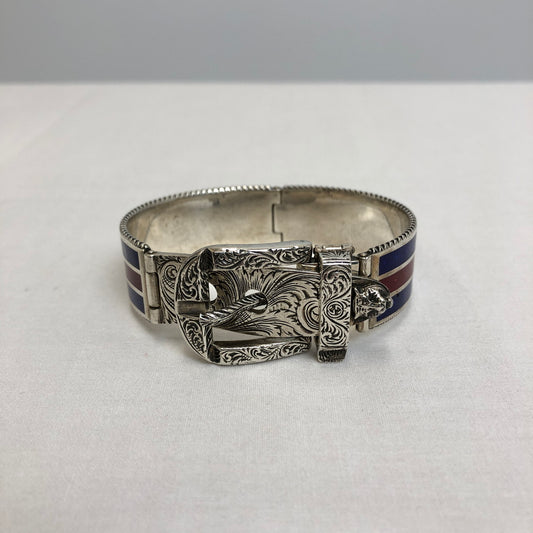 【中古品】【メンズ/レディース】 GUCCI グッチ ベルト装飾バングル  182-231116-182-231116-hs-2-tom-tom カラー：レッド ブルー シルバー 万代Net店