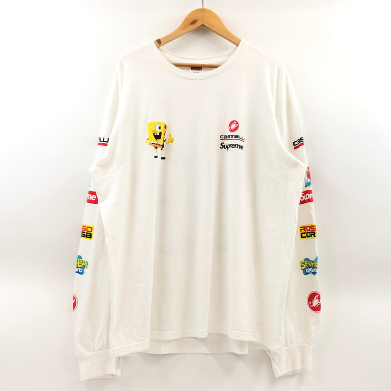 【中古品】【メンズ】 SUPREME シュプリーム × SPONGEBOB スポンジボブ 25SS CASTELLI RACING L/S TEE 長袖Tシャツ トップス 149-260607-hn-05-fur サイズ：XL カラー：ホワイト 万代Net店