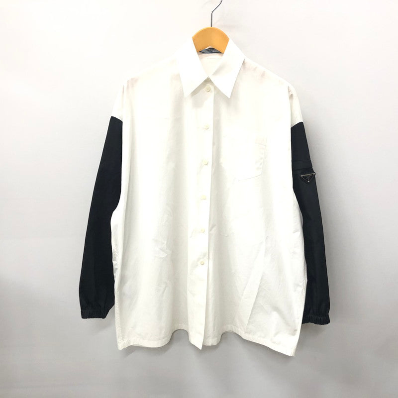 【中古品】【メンズ】 PRADA プラダ P415F S212 COTTON POPLIN SHIRT WITH RE NYLON コットン ナイロン 長袖シャツ 141-240613-mw-7-tei サイズ：36 カラー：ホワイト 万代Net店