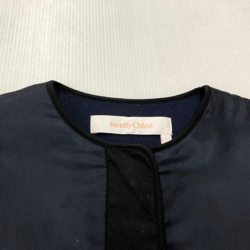 【中古品】【メンズ】 CHS18AMA06002 ノーカラー ナイロン ウール ロングコート アウター 169-231204-at-11-tei サイズ：34 カラー：ネイビー 万代Net店