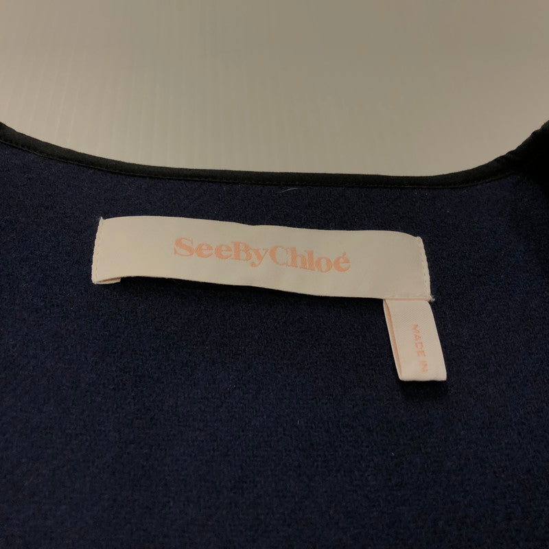 【中古品】【メンズ】 CHS18AMA06002 ノーカラー ナイロン ウール ロングコート アウター 169-231204-at-11-tei サイズ：34 カラー：ネイビー 万代Net店