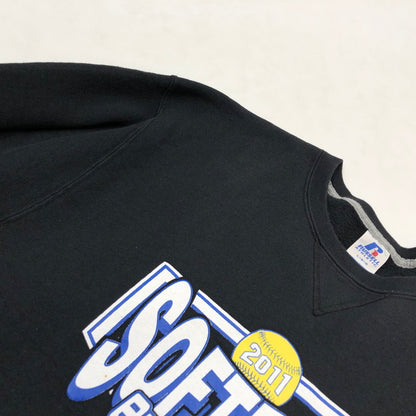 【現状渡し品】【メンズ】 RUSSELL ATHLETIC ラッセルアスレティック 00S 2011 SOFTBALL CREW NECK SWEAT 2011ソフトボール クルーネックスウェット トレーナー トップス 146-260101-hn-08-fur サイズ：L カラー：ブラック 万代Net店