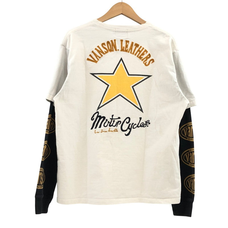 【中古品】【メンズ】 VANSON バンソン L/S Tee 長袖Tシャツ 重ね着風 トップス 145-260318-hn-03-fur サイズ：XL カラー：ホワイト/ブラック 万代Net店