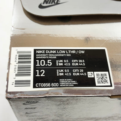 【中古品】【メンズ】 NIKE ナイキ × OFF-WHITE オフホワイト DUNK LOW CT0856-600 ダンク ロー スニーカー シューズ 靴 160-260618-hn-03-fur サイズ：28.5cm US10.5 カラー：ユニバーシティレッド/ウルフグレー 万代Net店