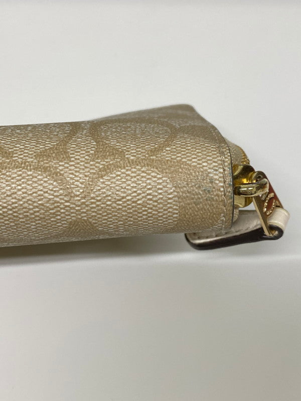 【中古品】【レディース】 COACH コーチ F39673 シグネチャー L字ファスナー 長財布 財布 181-261027-jt-01-min カラー：ベージュ 万代Net店