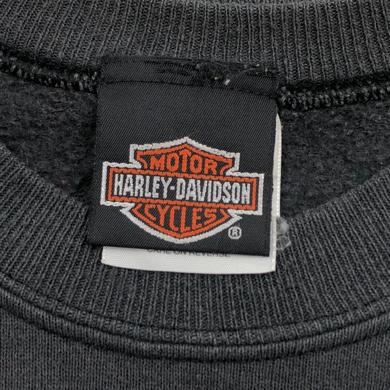 【現状渡し品】【キッズ】 HARLEY-DAVIDSON ハーレーダビッドソン × HANES BODY ヘインズボディ 90S EMBLEM SWEATSHIRT スウェットシャツ トレーナー トップス 146-260621-hn-07-fur サイズ：L(14-16) カラー：ブラック系 万代Net店