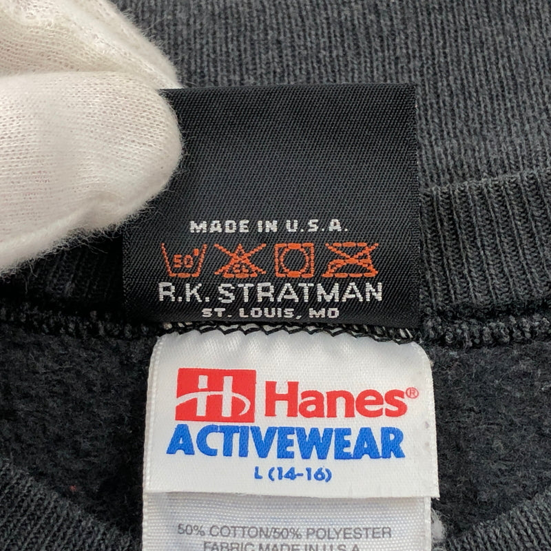 【現状渡し品】【キッズ】 HARLEY-DAVIDSON ハーレーダビッドソン × HANES BODY ヘインズボディ 90S EMBLEM SWEATSHIRT スウェットシャツ トレーナー トップス 146-260621-hn-07-fur サイズ：L(14-16) カラー：ブラック系 万代Net店