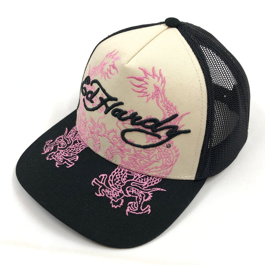 【中古品】【メンズ/レディース】 ED HARDY エドハーディ DRAGON TRUCKER SNAPBACK ドラゴン トラッカー スナップバック ベースボールキャップ 帽子 185-260910-hn-06-fur サイズ：F カラー：ブラック/ホワイト/ピンク 万代Net店