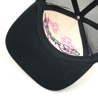 【中古品】【メンズ/レディース】 ED HARDY エドハーディ DRAGON TRUCKER SNAPBACK ドラゴン トラッカー スナップバック ベースボールキャップ 帽子 185-260910-hn-06-fur サイズ：F カラー：ブラック/ホワイト/ピンク 万代Net店