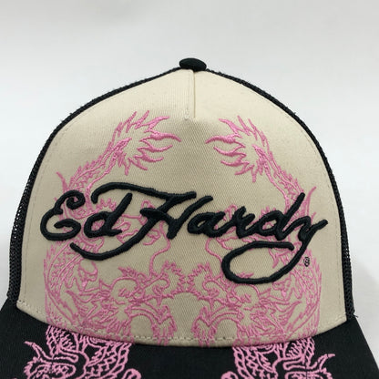 【中古品】【メンズ/レディース】 ED HARDY エドハーディ DRAGON TRUCKER SNAPBACK ドラゴン トラッカー スナップバック ベースボールキャップ 帽子 185-260910-hn-06-fur サイズ：F カラー：ブラック/ホワイト/ピンク 万代Net店