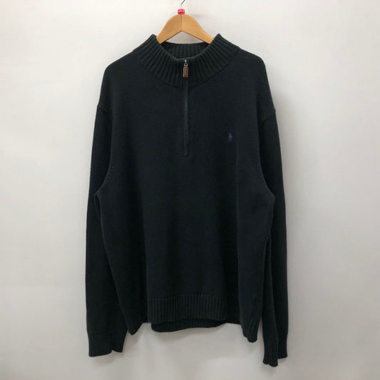 【中古品】【メンズ】 POLO RALPH LAUREN ポロ・ラルフローレン HALF ZIP KNIT ハーフジップ ニット 長袖 トップス ※並行輸入品 147-240301-yo-5-tei サイズ：XXL カラー：ブラック 万代Net店