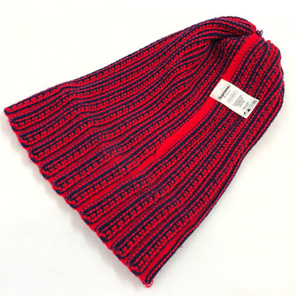 【中古品】【メンズ/レディース】 Supreme シュプリーム CONTRAST STRIPE BEANIE コントラスト ストライプ ビーニー ニットキャップ 帽子 149-260110-hn-03-fur サイズ：フリーサイズ カラー：レッド/ブラック 万代Net店