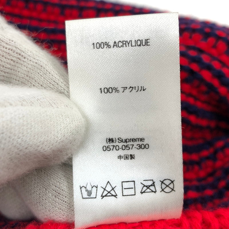 【中古品】【メンズ/レディース】 Supreme シュプリーム CONTRAST STRIPE BEANIE コントラスト ストライプ ビーニー ニットキャップ 帽子 149-260110-hn-03-fur サイズ：フリーサイズ カラー：レッド/ブラック 万代Net店