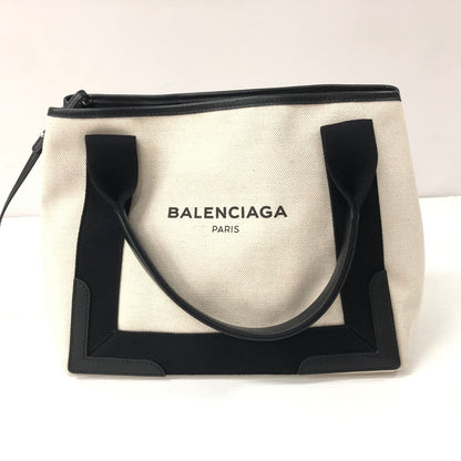 【中古品】【レディース】 BALENCIAGA バレンシアガ 339933 AQ38N NAVY CABAS S NATUREL×NOIR カバ キャンバス トートバッグ ポーチ付き ナチュラル ノアール 180-231212-tk-1-tei カラー：ホワイト 万代Net店