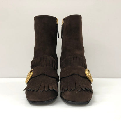 【中古品】【レディース】 GUCCI グッチ 408210 GG MARMONT FRINGED SUEDE ANKLE BOOTS GGマーモント スエード アンクルブーツ 靴 183-231102-183-231102-ma-7-tei-tei サイズ：35 1/2 カラー：ブラウン 万代Net店