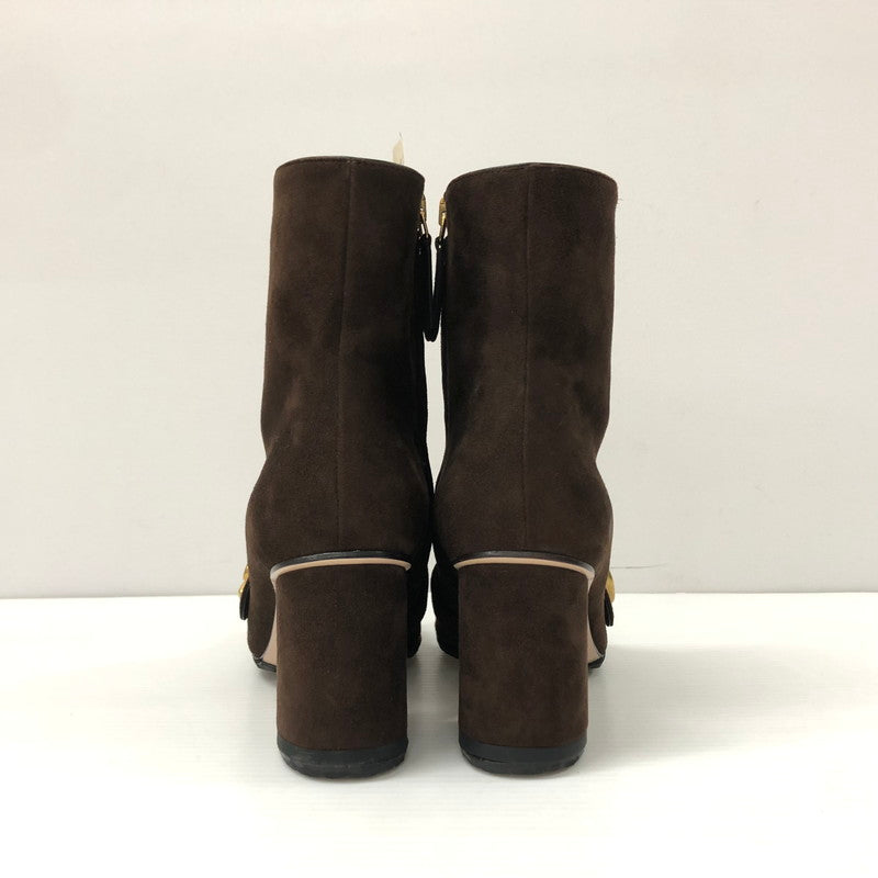 【中古品】【レディース】 GUCCI グッチ 408210 GG MARMONT FRINGED SUEDE ANKLE BOOTS GGマーモント スエード アンクルブーツ 靴 183-231102-183-231102-ma-7-tei-tei サイズ：35 1/2 カラー：ブラウン 万代Net店