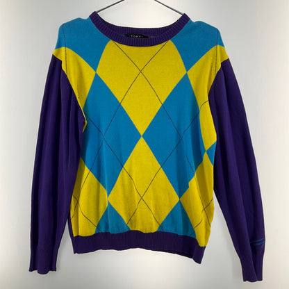 【中古品】【メンズ】 TOMMY HILFIGER トミーヒルフィガー ニット 147-260324-SS-08-iwa サイズ：M カラー：パープル イエロー ブルー 万代Net店