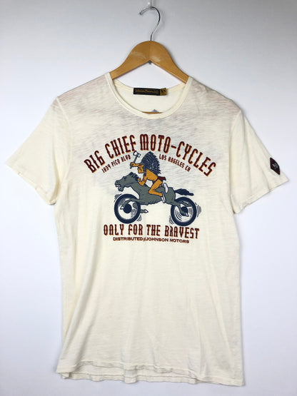 【中古品】【メンズ】 JOHNSON MOTORS ジョンソンモータース Big Chief Moto-Cycles T-Shirt - ビッグチーフ モトサイクルズ Tシャツ トップス 145-260820-YS-13-hon サイズ：XS カラー：ホワイト 万代Net店