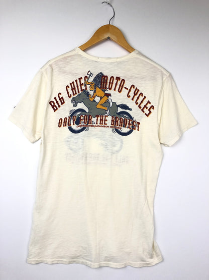 【中古品】【メンズ】 JOHNSON MOTORS ジョンソンモータース Big Chief Moto-Cycles T-Shirt - ビッグチーフ モトサイクルズ Tシャツ トップス 145-260820-YS-13-hon サイズ：XS カラー：ホワイト 万代Net店