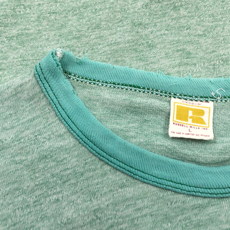 【ジャンク品】【メンズ】 RUSSEL ラッセル "SHAMROCK BAND" S/S TEE 金タグ初期 半袖Tシャツ トップス 146-260628-hn-07-fur サイズ：L カラー：グリーン系 万代Net店