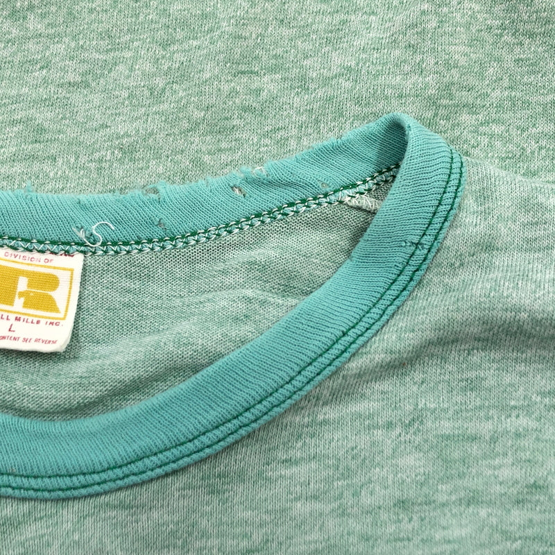 【ジャンク品】【メンズ】 RUSSEL ラッセル "SHAMROCK BAND" S/S TEE 金タグ初期 半袖Tシャツ トップス 146-260628-hn-07-fur サイズ：L カラー：グリーン系 万代Net店