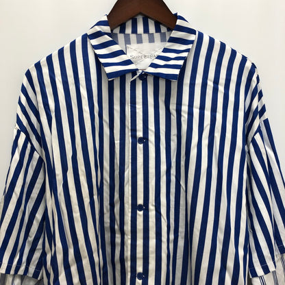 【中古品】【メンズ】 SUPERTHANKS スーパーサンクス SUPERTHANKS レイヤード風 ストライプ 長袖シャツ 140-240815-SU-14-tom カラー：ブルー ホワイト 万代Net店