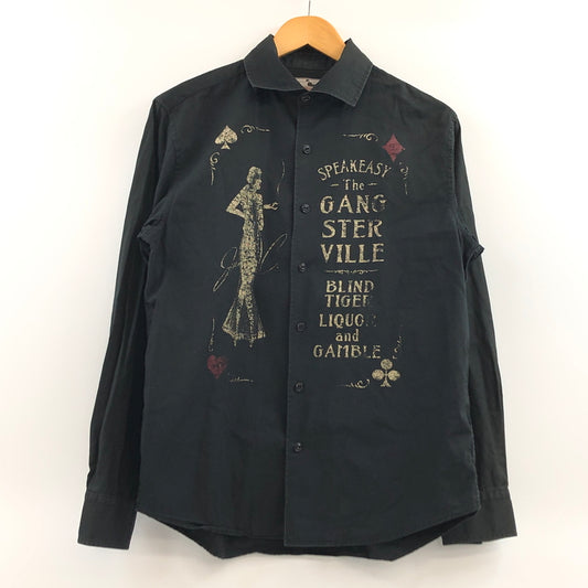 【中古品】【メンズ】 GANGSTERVILLE ギャングスタービル FRONT PRINT L/S SHIRT GSV-17-AW-24 フロントプリント 長袖シャツ カジュアルシャツ トップス 145-260701-hn-01-fur サイズ：M カラー：ブラック 万代Net店