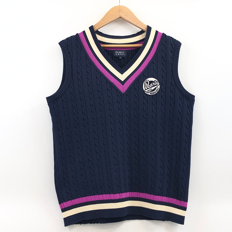【中古品】【メンズ】 PEARLY GATES パーリーゲイツ KNIT VEST 053-173103 ニットベスト トップス 148-260923-hn-05-fur サイズ：5 カラー：ネイビー 万代Net店