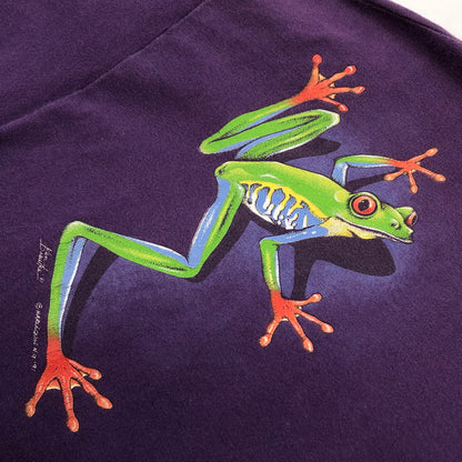 【現状渡し品】【メンズ】 HANES ヘインズ 90S FROG PRINT S/S TEE 両シングル フロッグプリント 半袖Tシャツ ヴィンテージ トップス 146-260416-hn-05-fur サイズ：XXL カラー：パープル 万代Net店