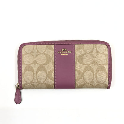 【中古品】【レディース】 COACH コーチ SIGNATURE LONG WALLET F54630 シグネチャーロングウォレット 長財布 財布 181-260705-hn-10-fur カラー：ベージュ/パープル 万代Net店