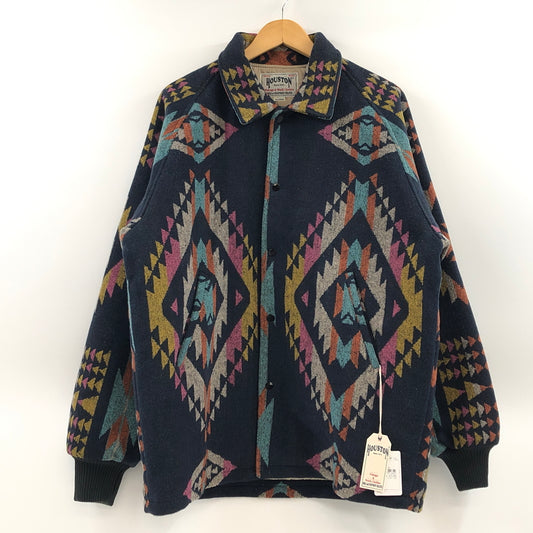 【中古品】【メンズ】 HOUSTON ヒューストン NATIVE PATTERN MELTON CAR COAT ネイティブパターン メルトン カー コート アウター 145-260928-hn-05-fur サイズ：XXL カラー：ネイビー系 万代Net店