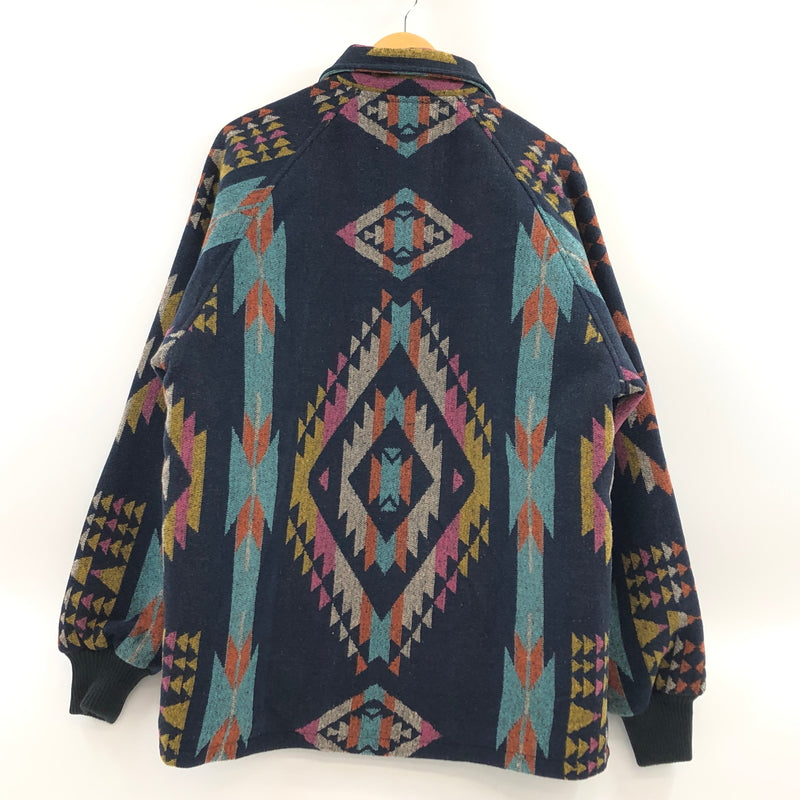 【中古品】【メンズ】 HOUSTON ヒューストン NATIVE PATTERN MELTON CAR COAT ネイティブパターン メルトン カー コート アウター 145-260928-hn-05-fur サイズ：XXL カラー：ネイビー系 万代Net店