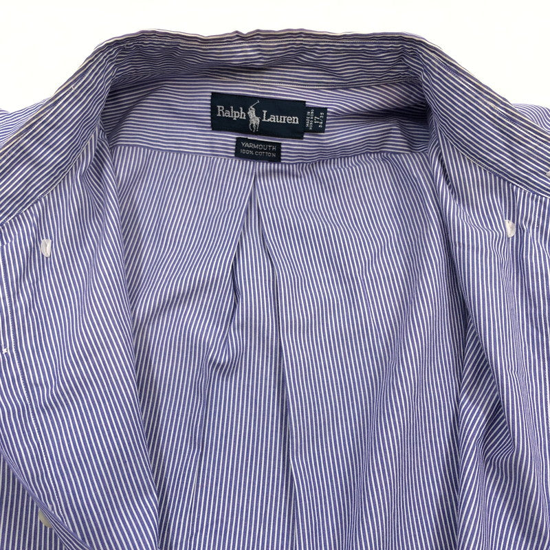 【中古品】【メンズ】 RALPH LAUREN ラルフローレン 90S YARMOUTH STRIPE LS BD SHIRT ヤーマス ストライプ 長袖シャツ カジュアルシャツ トップス 146-260419-hn-08-fur サイズ：17 カラー：パープル/ホワイト 万代Net店