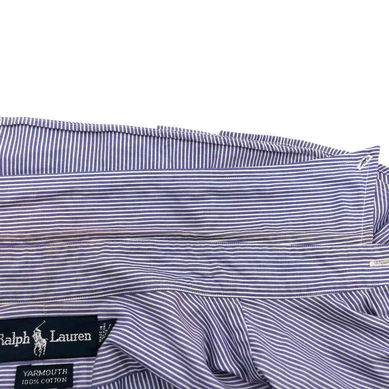 【中古品】【メンズ】 RALPH LAUREN ラルフローレン 90S YARMOUTH STRIPE LS BD SHIRT ヤーマス ストライプ 長袖シャツ カジュアルシャツ トップス 146-260419-hn-08-fur サイズ：17 カラー：パープル/ホワイト 万代Net店