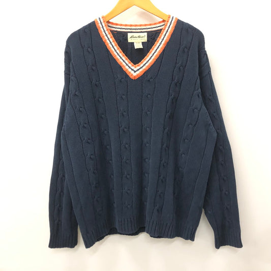 【中古品】【メンズ】 Eddie Bauer エディー・バウアー 90S コットンニット セーター Vネック 145-240309-tk-11-tei サイズ：M カラー：ネイビー 万代Net店