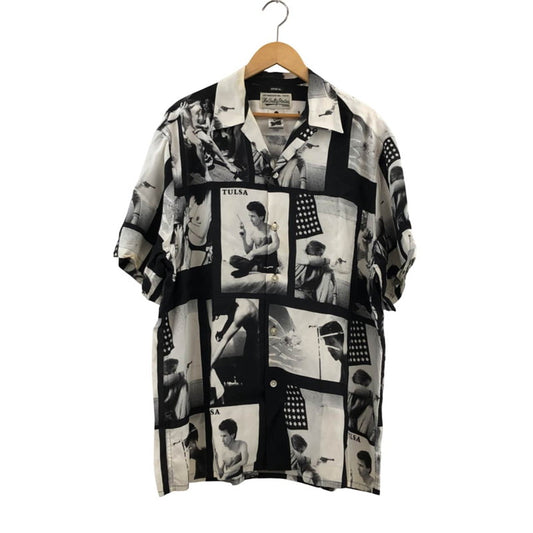 【ジャンク品】【メンズ】 WACKO MARIA ワコマリア × STIE-lo スティーロ 21ss LARRY CLARK TULSA S/S HAWAIIAN SHIRTS ラリークラーク タルサ 半袖 ハワイアンシャツ 140-251115-hn-09-fur サイズ：L カラー：ブラック/ホワイト 万代Net店