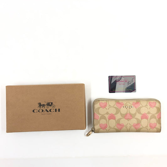 【現状渡し品】【レディース】 COACH コーチ HEART PRINT LONG WALLET CQ147 ハートプリント ロングウォレット 長財布 財布 181-261004-hn-04-fur カラー：ベージュ/ピンク 万代Net店